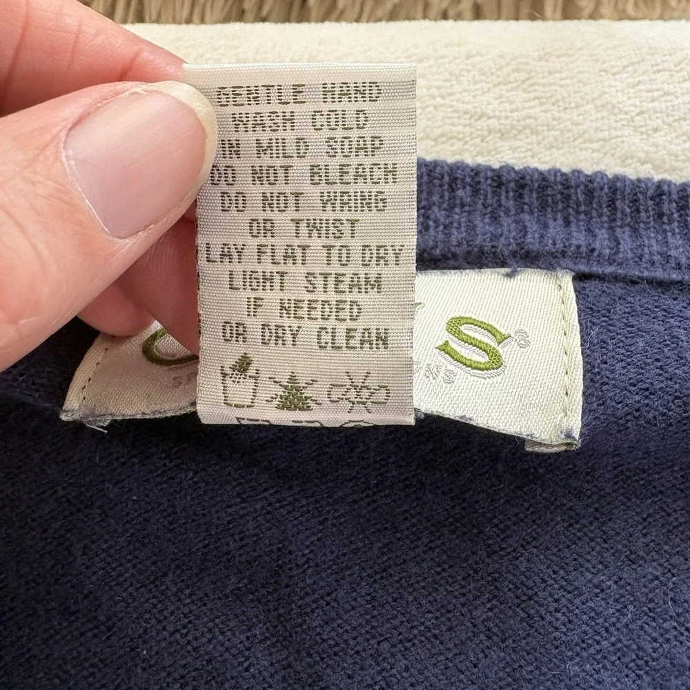 Orvis Men's Large Blue V-Neck Sweater Cotton‎ Silk Cashmere Blend Long Sleeve